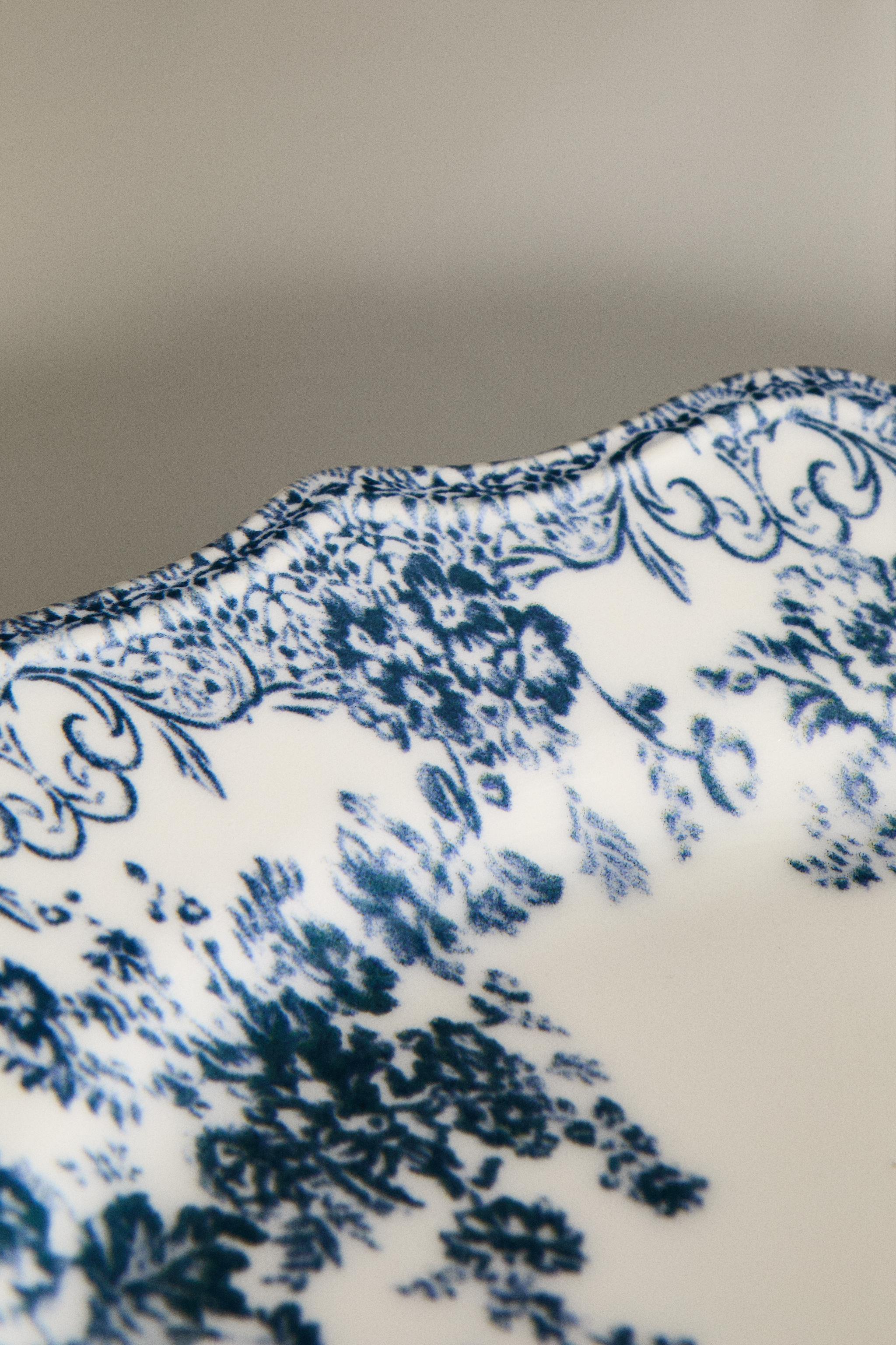 PLAT FAÏENCE IMPRIMÉ FLEURS